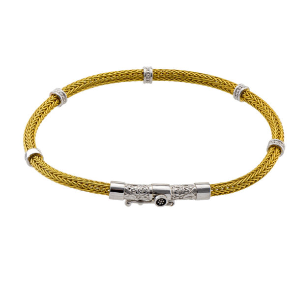 Handmade Chain 0.35mm Byzantine Bracelet Two Tone k18 Gold