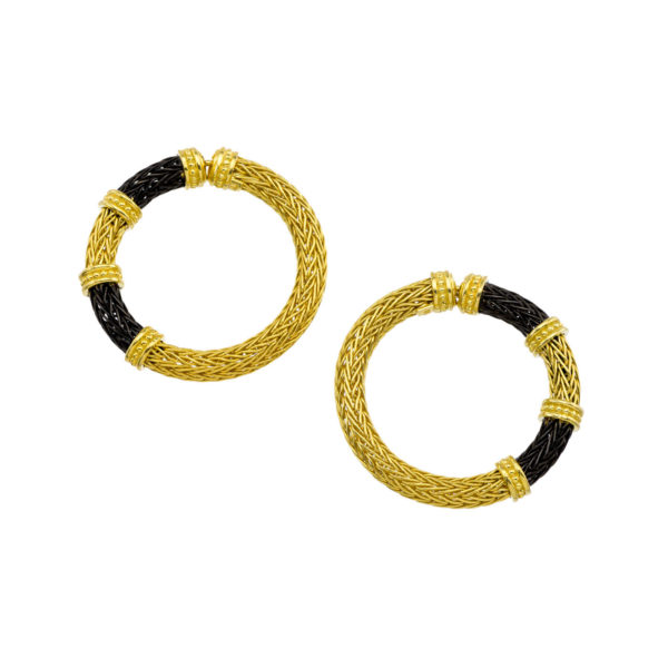 Oxidized Byzantine Chain Hoop Earrings 4mm in 18k Yellow Gold