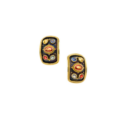 Multi Gemstone Byzantine 18k Gold Clips Earrings