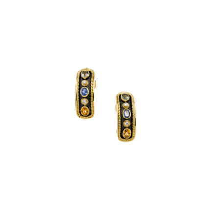 Gemstone Set Hoop Byzantine Earrings in 18k Gold