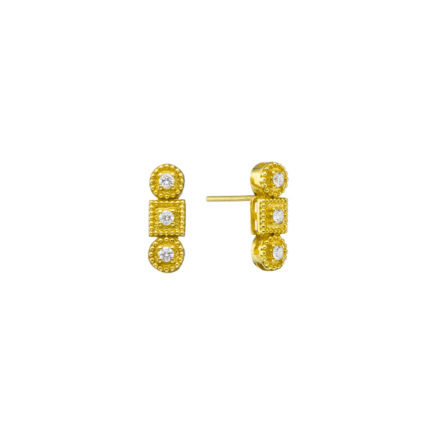 Triple Diamond Stud Earrings in 18k Gold