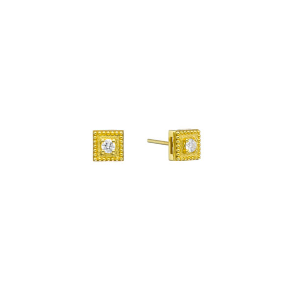 Diamond Byzantine Stud Earrings in 18K Gold Handmade Greek