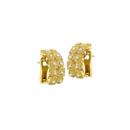 Double row Diamond Half Earrings in 18k Yellow Gold