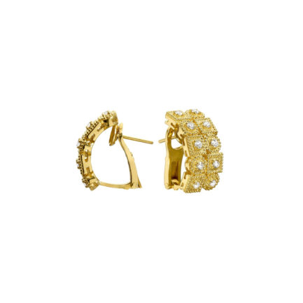 Double row Diamond Half Earrings in 18k Yellow Gold