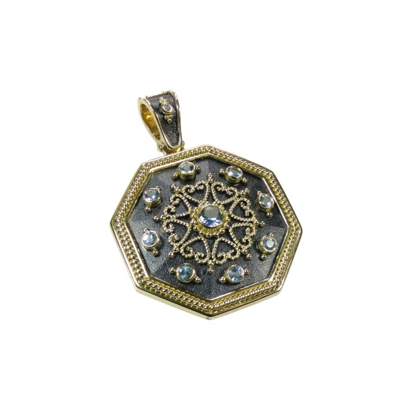 18k Gold Grand Polygon Spider Pendant Necklace Byzantine - Image 2