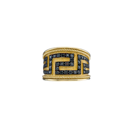 Greek Key Band Ring Gold with Diamonds R152220-k a