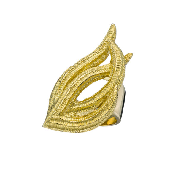 Handmade Feather Ring in18k Yellow Solid Gold - Image 3