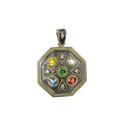 Multi Colored Stones Byzantine Pendant N152591-k a b