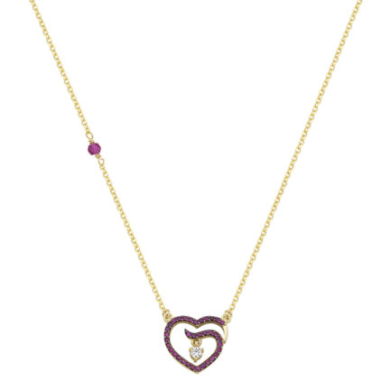 Heart Charm Necklace Yellow Gold k14 with Cubic Zirconia for Women for Teen