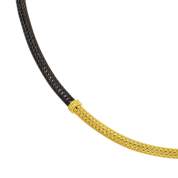 Byzantine Oxidized Thin Chain 0.3mm Necklace k18 Yellow Gold - Image 2