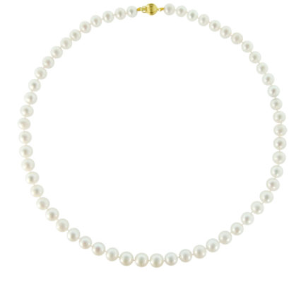 7-7.5mm White Freshwater Cultured Pearl Necklace in k14 Gold