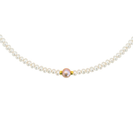 4-4.5mm White Freshwater Cultured Pearl Necklace in k14 Gold