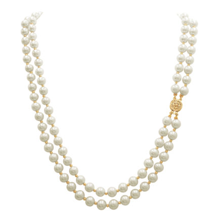 2 Rows 6.5-7mm Double Strand Pearls Necklace in k14 Gold