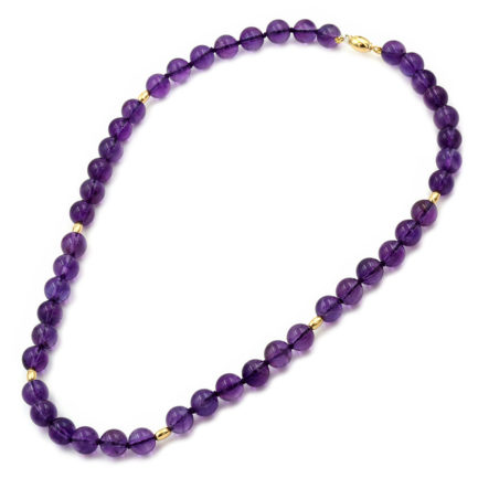 8mm Round Amethyst Bead Station Necklace in k18 Yellow Gold