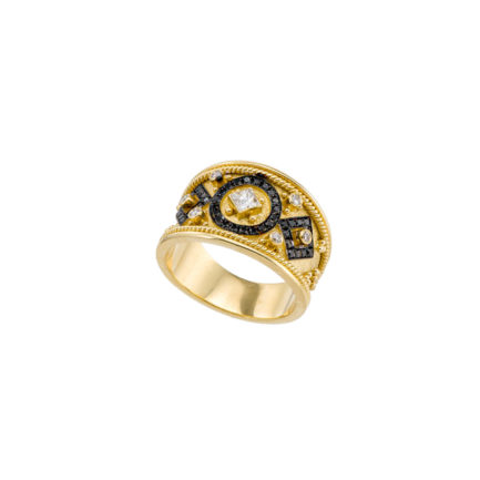 Byzantine Black Diamonds in 18k Yellow Gold Band Ring