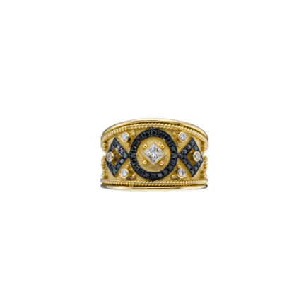 Byzantine Black Diamonds in 18k Yellow Gold Band Ring