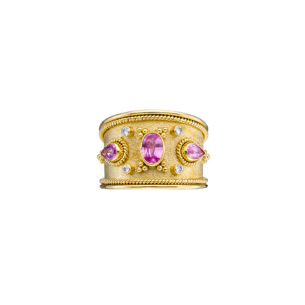 Byzantine Handmade Band Ring Sapphires in 18k Solid Gold