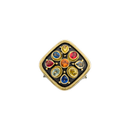 Multicolor Sapphire Byzantine Ring in 18k Yellow Gold