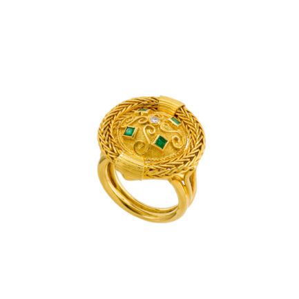 Handmade Chain Round Ring in18k Yellow Solid Gold