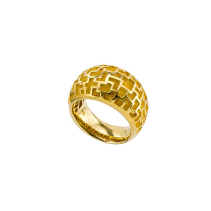 Greek Key Band Ring Handmade in 18k Yellow Solid Gold,