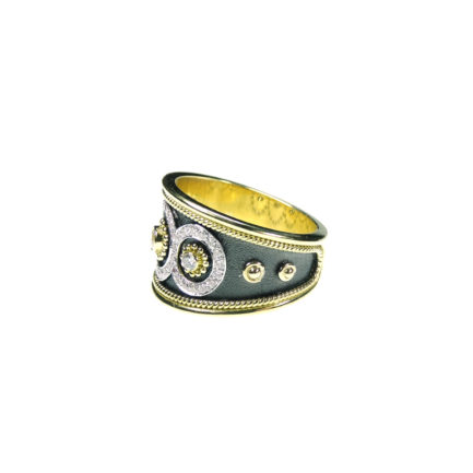Byzantine Band Diamonds Ring in 18k Yellow Gold