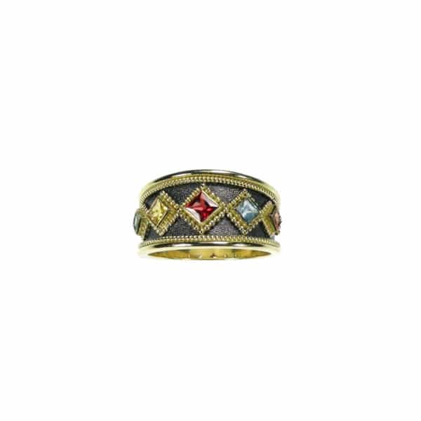 Multicolor Sapphire Band Ring 18k Yellow Gold - Image 3