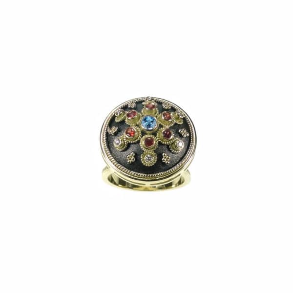 Multicolor Sapphire Byzantine Ring 18k Yellow Gold - Image 3