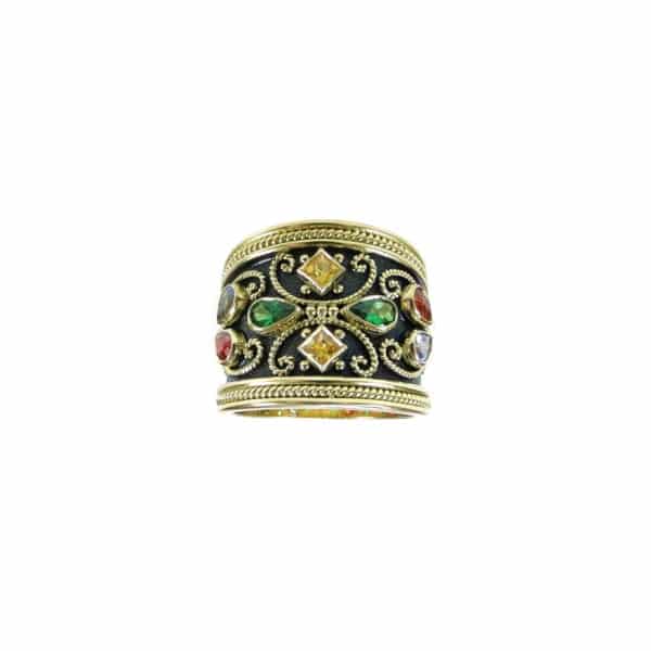 Cocktail Sapphires Byzantine Band Ring 18k Yellow Gold R152609-k