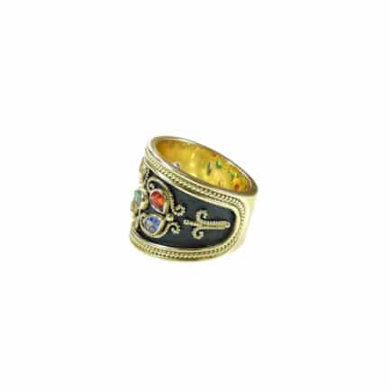 Cocktail Sapphires Byzantine Band Ring 18k Yellow Gold R152609-k