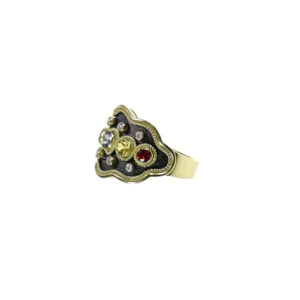 Multi Stone Byzantine 18k Yellow Gold Ring - Image 2