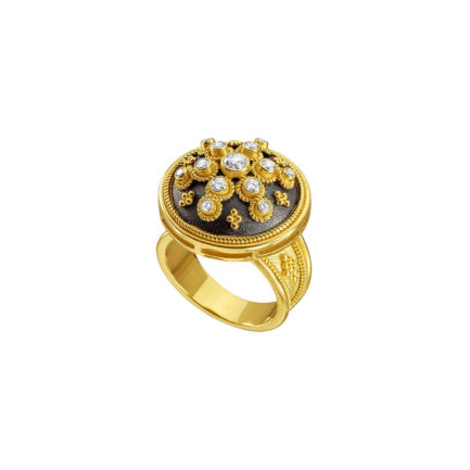 Diamonds Byzantine Round Ring 18k yellow Solid Gold