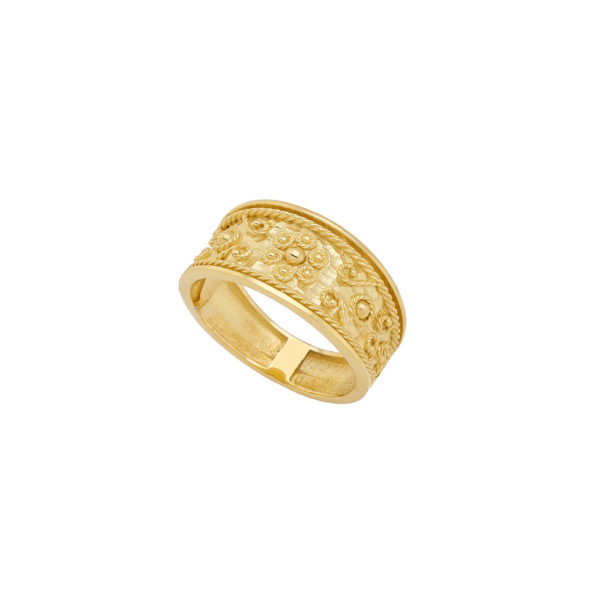 Flower Band Byzantine Gold Ring in 14k Yellow Gold