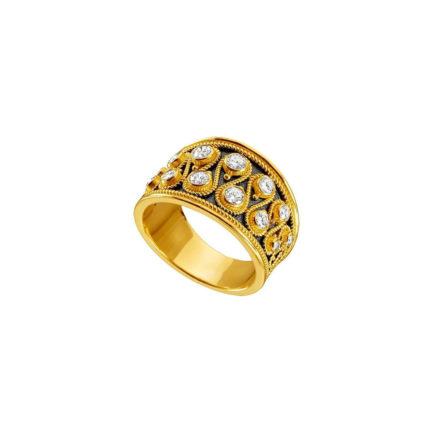 Byzantine Band Ring Diamonds in 18k Yellow Gold