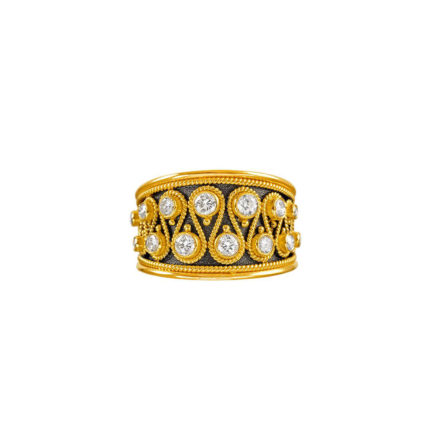 Byzantine Band Ring Diamonds in 18k Yellow Gold