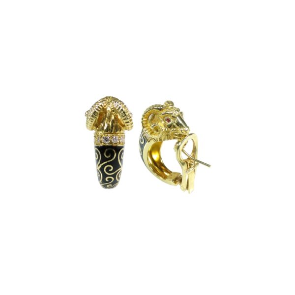 Ram Vector Half Hoop Earrings Black Enamel in 18k Solid Gold - Image 2