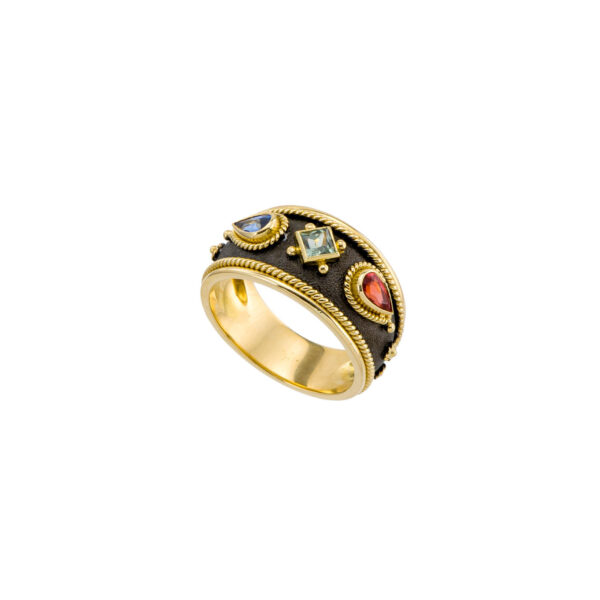 Triple Cocktail Stone Byzantine Band Ring R152217-k