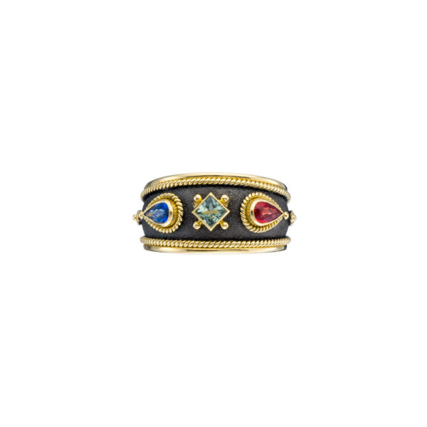 Triple Cocktail Stone Byzantine Band Ring R152217-k a