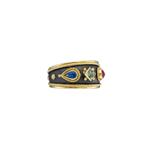 Triple Cocktail Stone Byzantine Band Ring R152217-k b