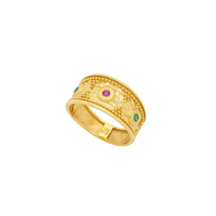 Multi Colors Stone Byzantine Band in 14k Yellow Gold