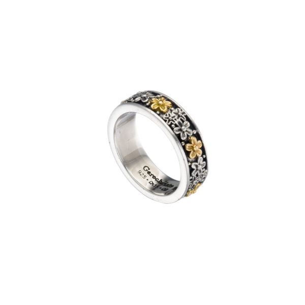 Flower Band Ring 6mm Yellow Gold k18 and Sterling Silver 925 - Image 2