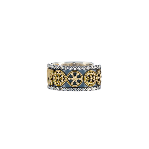 Multi Faith Open Ring in k18 Yellow Gold and Sterling Silver 925