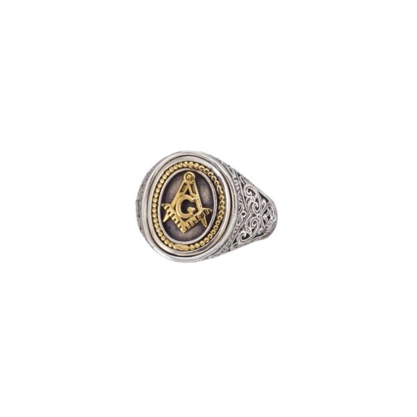 Masonic Lodge Freemason Ring for Men’s 18k Yellow Gold and Sterling Silver 925