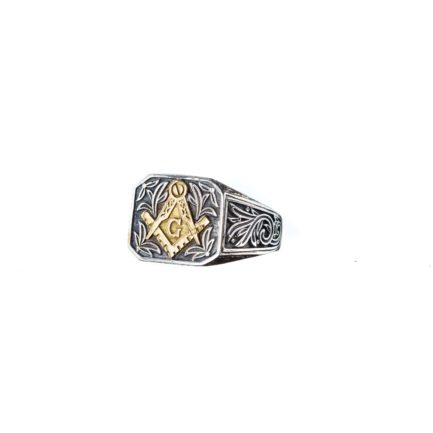 Masonic Knight Templar for Men’s Ring 18k Yellow Gold and Sterling Silver 925