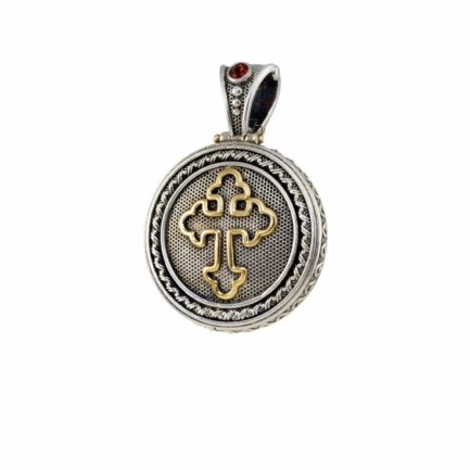 Round Pendant Cross in 18k Yellow Gold with Silver 925