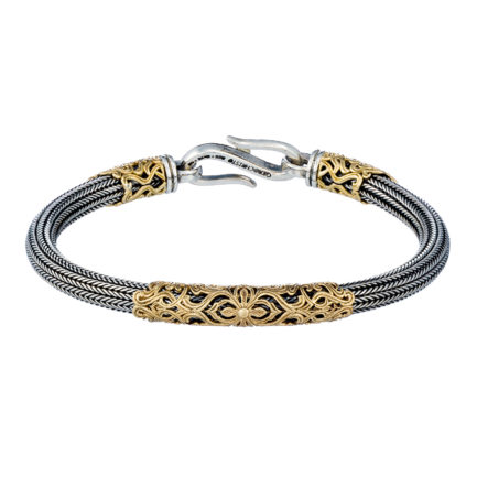 Elegant Bracelet for Men Braided Handmade Chain 925 Silver and 18k Gold