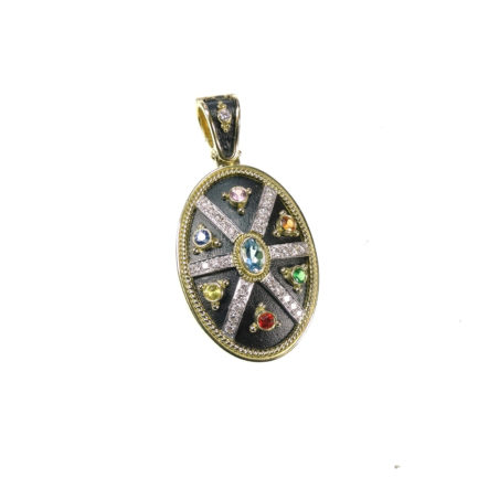 Shield Oval Byzantine Pendant in 18k Yellow Gold