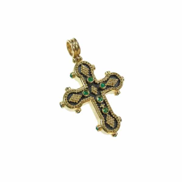 22k Gold Byzantine Pendant Cross Hammered Black Rhodium - Image 2