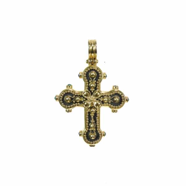 22k Gold Byzantine Pendant Cross Hammered Black Rhodium - Image 2