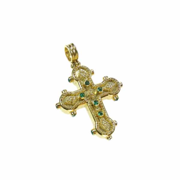 22k Gold Byzantine Handmade Pendant Cross Emeralds - Image 2