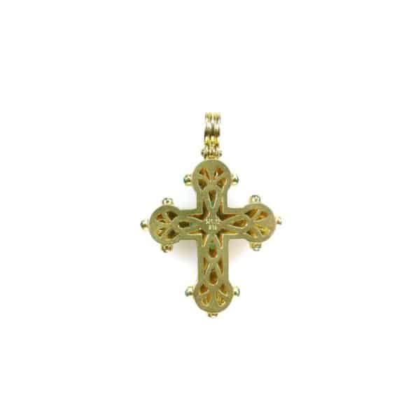 22k Gold Byzantine Handmade Pendant Cross Emeralds - Image 3